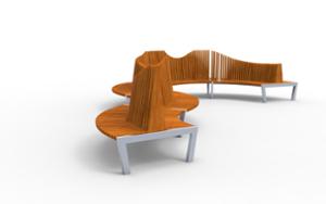 [translation-not-found:street-furniture], ławka, siedzisko z drewna, oparcie z drewna, po łuku / okrągła, dwustronna, modułowe, wysokie oparcie, cena za metr bieżacy, długość mierzona po dłuższym boku