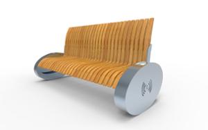 [translation-not-found:street-furniture], ławka, gniazdo 230v i/lub usb, ładowarka qi/indukcyjna, oparcie z drewna, siedzisko z drewna