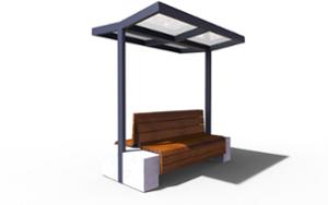 [translation-not-found:street-furniture], autre, ławka, beton, beton architektoniczny, daszek, dwustronna, modułowe, oparcie z drewna, siedzisko z drewna, wiata, zacieniacz