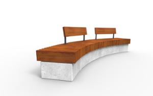 [translation-not-found:street-furniture], ława, ławka, siedzisko z drewna, oparcie z drewna, po łuku / okrągła, beton, beton architektoniczny