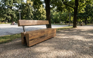 [translation-not-found:street-furniture], ławka, kłoda, oparcie z drewna, siedzisko z drewna