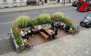 [translation-not-found:street-furniture], ława, ławka, donica, mobilna (do przestawiania paleciakiem), stół, podpora, parklet, strefa relaksu