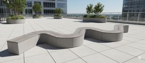 [translation-not-found:street-furniture], ława, siedzisko z drewna, po łuku / okrągła, beton, beton architektoniczny