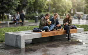 [translation-not-found:street-furniture], ława, beton, beton architektoniczny, siedzisko z drewna