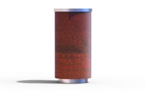 mažoji arhitektūra, šiukšliadėžė, corten, didelės apimties, logo, išlenktas, saugi peleninė