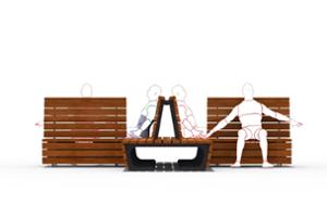 street furniture, double-sided, seating, modular, wood backrest, wood seating