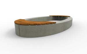 street furniture, concrete, smooth concrete, planter, bench, wall top, curved, wood seating
