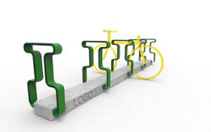 mažoji arhitektūra, dviračių stovas, betonas, lygus betonas, guminė apsauga, logo, modulinis, dviračių stovas, keletas stovų, laisvai ir lengvai pastatomos