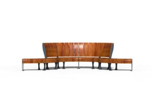 street furniture, price per metre, length measured on longer side, seating, modular, curved, wood seating, high backrest