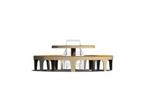 street furniture, picnic set, bench, curved, table, small table