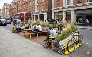 mažoji arhitektūra, vazonas, suoliukas, suolai, leasure and rest, mobilus (suderinamas su padėklų lizdu), parklet, dviračių stovas, stalas