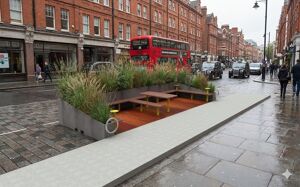 mažoji arhitektūra, vazonas, suoliukas, suolai, leasure and rest, mobilus (suderinamas su padėklų lizdu), parklet, dviračių stovas, stalas