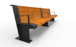 street furniture, industrial, seating, wood backrest, wood seating