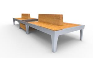 street furniture, double-sided, seating, modular, wood backrest, rectangular, wood seating