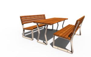 street furniture, aluminium, other, picnic set, seating, for warsaw, odlew aluminiowy, wood backrest, wood seating, table