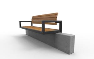 straatmeubilair, zitbanken, beton, glad beton, muurbevestiging, houten rugleuning, armleuning, houten zitting