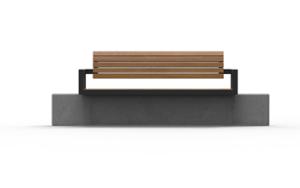 straatmeubilair, zitbanken, beton, glad beton, muurbevestiging, houten rugleuning, armleuning, houten zitting