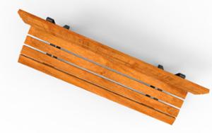 straatmeubilair, zitbanken, logo, houten rugleuning, houten zitting, vintage
