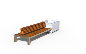 straatmeubilair, plantenbak, bank, zitbanken, beton, glad beton, gewapend beton, hout, dubbelzijdig, logo, houten rugleuning, armleuning, houten zitting, staal