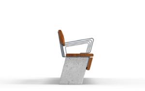 straatmeubilair, zitbanken, beton, glad beton, muurbevestiging, houten rugleuning, houten zitting