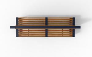 straatmeubilair, zitbanken, dubbelzijdig, logo, houten rugleuning, houten zitting