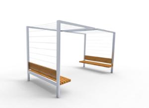 straatmeubilair, overige, zitbanken, houten rugleuning, pergola, houten zitting, hek