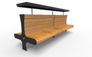 straatmeubilair, zitbanken, dubbelzijdig, logo, houten rugleuning, houten zitting, hoge rugleuning