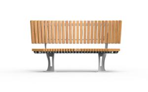 straatmeubilair, zitbanken, prijs per meter, lengte gemeten op de lange kant, houten rugleuning, gebogen, houten zitting