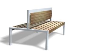 straatmeubilair, zitbanken, dubbelzijdig, logo, houten rugleuning, houten zitting