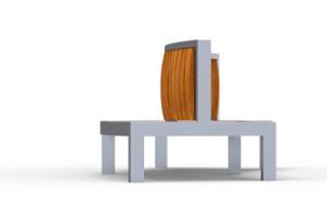 straatmeubilair, zitbanken, prijs per meter, lengte gemeten op de lange kant, dubbelzijdig, logo, houten rugleuning, gebogen, houten zitting, hoge rugleuning