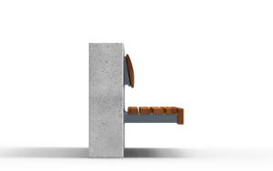 straatmeubilair, zitbanken, beton, bevestigd aan de muur, houten rugleuning, houten zitting