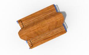 straatmeubilair, zitbanken, dubbelzijdig, logo, houten rugleuning, armleuning, houten zitting, hoge rugleuning