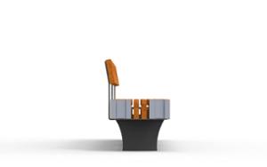 straatmeubilair, zitbanken, fietsenrek, voor wiel, houten rugleuning, houten zitting
