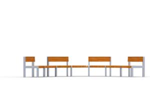 straatmeubilair, zitbanken, prijs per meter, lengte gemeten op de lange kant, moduleerbaar, houten rugleuning, gebogen, houten zitting