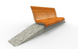 straatmeubilair, zitbanken, beton, glad beton, graniet, houten rugleuning, houten zitting