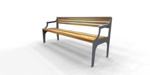 straatmeubilair, zitbanken, logo, houten rugleuning, armleuning, houten zitting, vintage