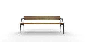 straatmeubilair, zitbanken, logo, houten rugleuning, armleuning, houten zitting, vintage