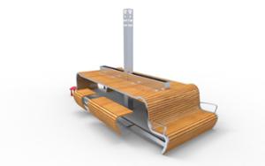 straatmeubilair, overige, bank, zitbanken, 230v en/of usb aansluiting, houten zitting, wifi station, tafel