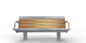 straatmeubilair, zitbanken, logo, houten rugleuning, armleuning, houten zitting