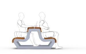 straatmeubilair, bank, zitbanken, dubbelzijdig, picknick set, houten rugleuning, houten zitting, tafel