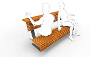 straatmeubilair, zitbanken, houten rugleuning, houten zitting, kleine tafel