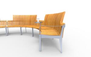 straatmeubilair, zitbanken, moduleerbaar, houten rugleuning, gebogen, armleuning, scandinavian line, houten zitting, kleine tafel