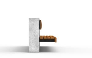 straatmeubilair, zitbanken, beton, glad beton, bevestigd aan de muur, houten rugleuning, houten zitting