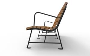 straatmeubilair, zitbanken, houten rugleuning, armleuning, houten zitting, vintage