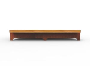 straatmeubilair, plantenbak, bank, corten, dubbelzijdig, logo, mobiel (compatibel met transpallet), houten zitting, staal