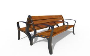 straatmeubilair, zitbanken, dubbelzijdig, armleuning, houten zitting, vintage