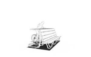 straatmeubilair, bank, zitbanken, fietsenrek, gemakkelijke installatie, voor wiel, houten rugleuning, houten zitting, fietsen tafel, tafel, meerdere stands, hoge rugleuning