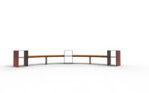 straatmeubilair, prijs per meter, lengte gemeten op de lange kant, bank, gebogen, houten zitting, tafel, kleine tafel