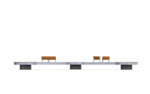straatmeubilair, bank, zitbanken, beton, glad beton, dubbelzijdig, moduleerbaar, houten rugleuning, gebogen, houten zitting