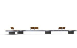 straatmeubilair, bank, zitbanken, beton, glad beton, dubbelzijdig, moduleerbaar, houten rugleuning, gebogen, houten zitting